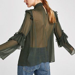 Forest green, sheer blouse